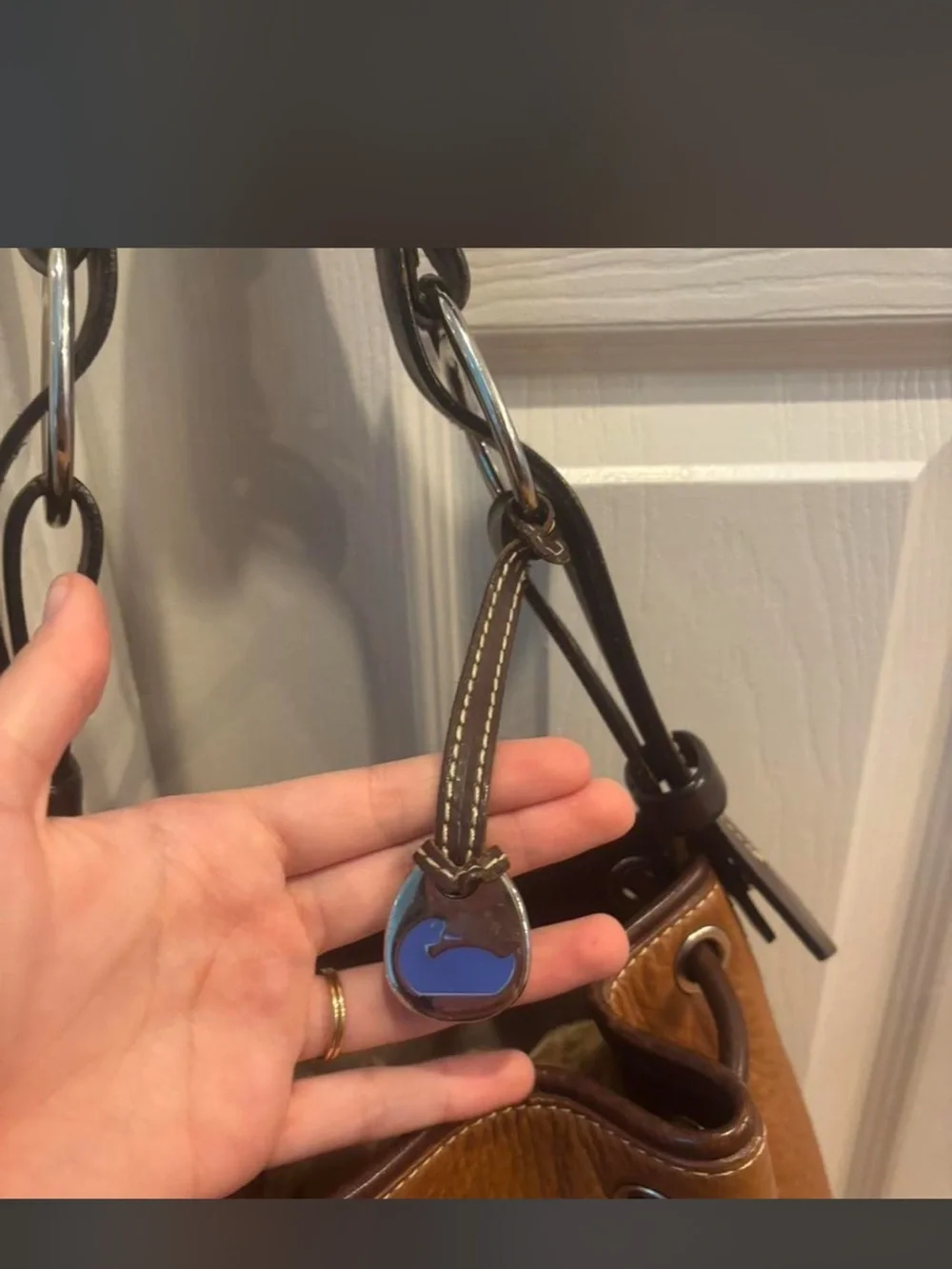 Dooney & Bourke Chestnut Pebbled Leather Drawstring Hobo
